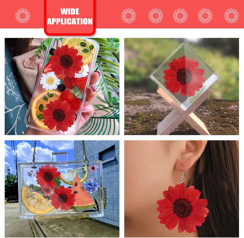 ALJ 60PCS Natural Small Dried Sunflowers for Resin, Red Real Pressed Sunflower Dry Sunflowers for Crafts DIY Epoxy Resin Mold Jewelry Candle Scrapbooking Card Making Home Wedding Decoration - Image 4